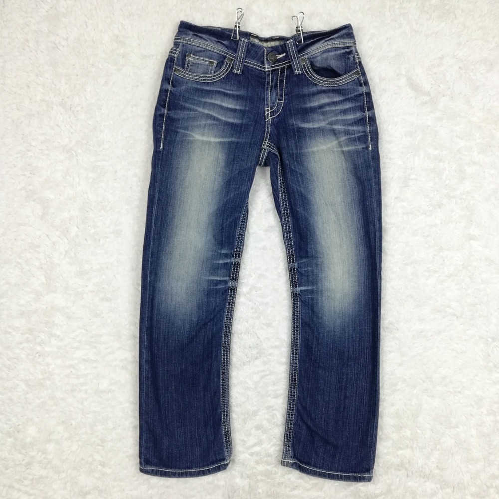BKE Womens Jeans Cropped Culture Blue Denim Stone Wash Whiskering Low Rise 27
